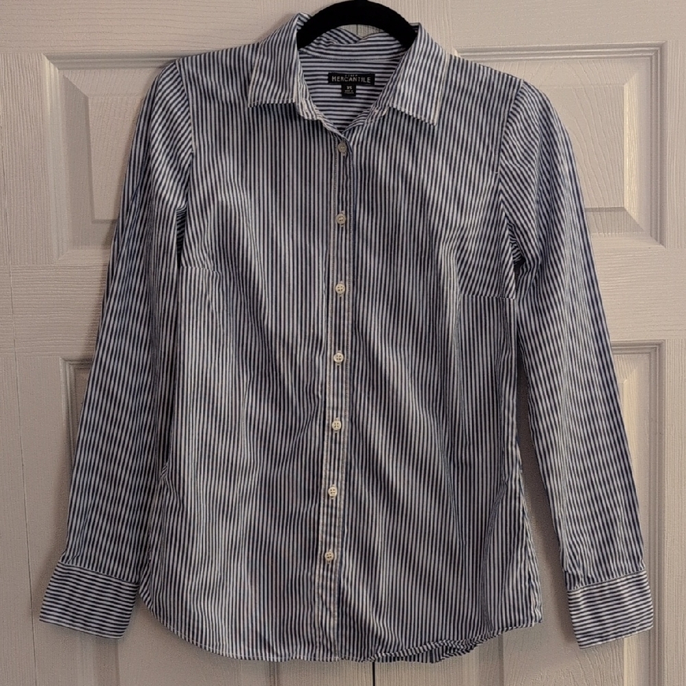J. Crew XS Blue and White Striped Button Down